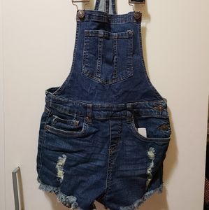 Denim overall shorts